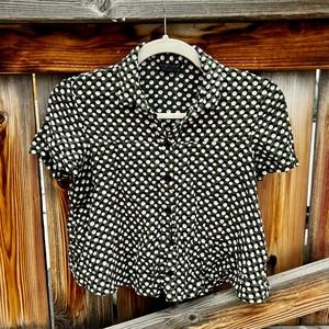 topshop green polka dot button down cropped blouse